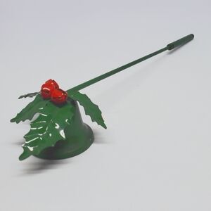 Holly Bell Candle Snuffer 12" Vintage Dept 56 All Metal Green Red Christmas 70's